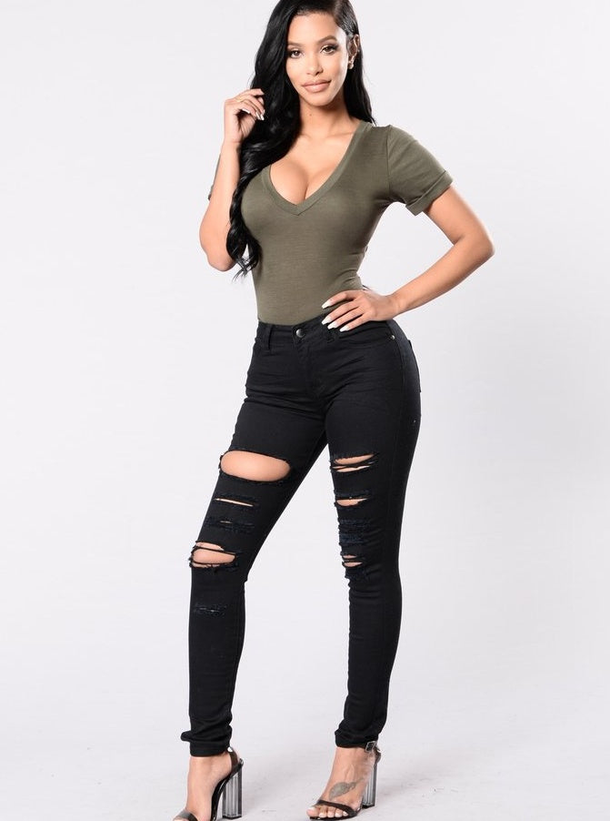 New casual sexy jeans woman cotton denim trousers slim mid waist ripped holes pencil pants cowboy jeans femme