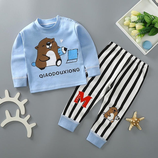 Kids Pajamas Sets Baby Boys Girls Cotton Long Sleeved