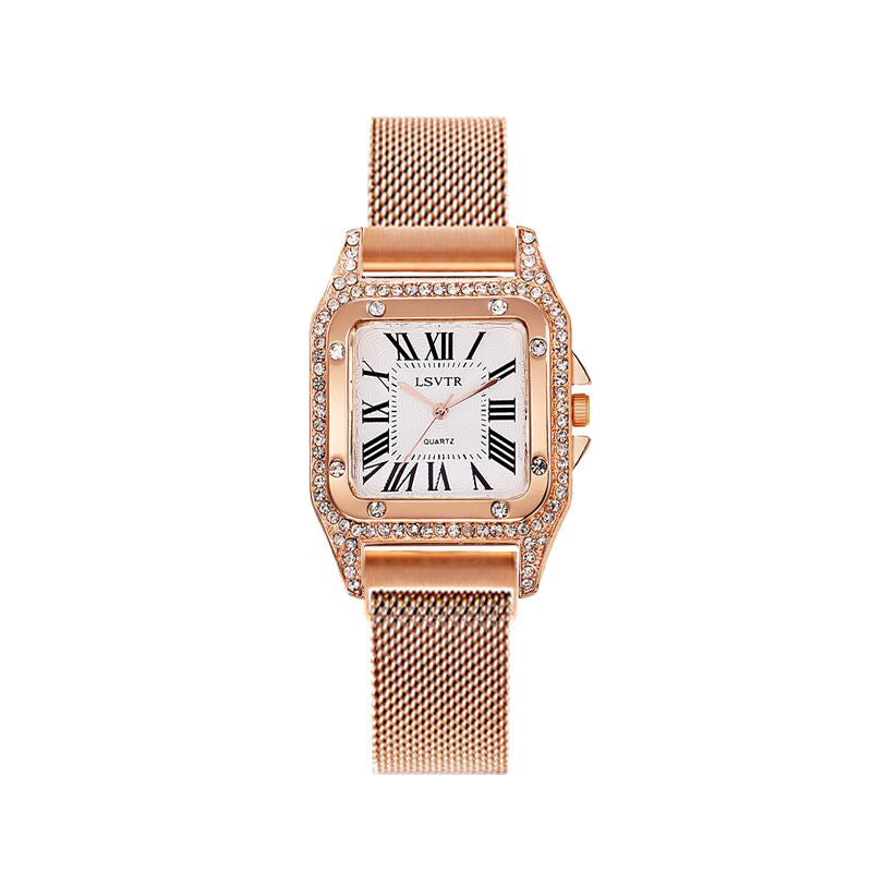 Square rhinestone watch female