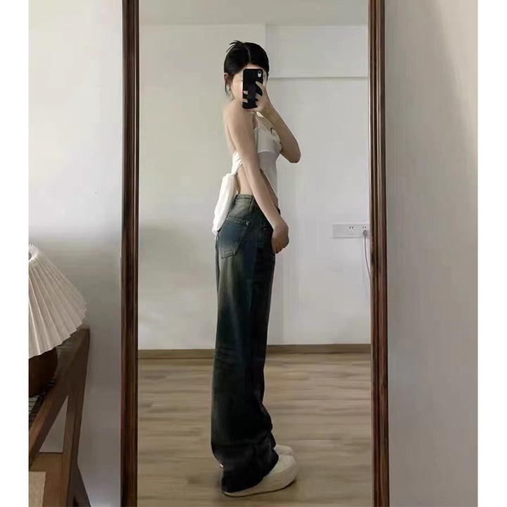 Plus Size Vintage Jeans Women's High Waist Baggy Straight Trousers