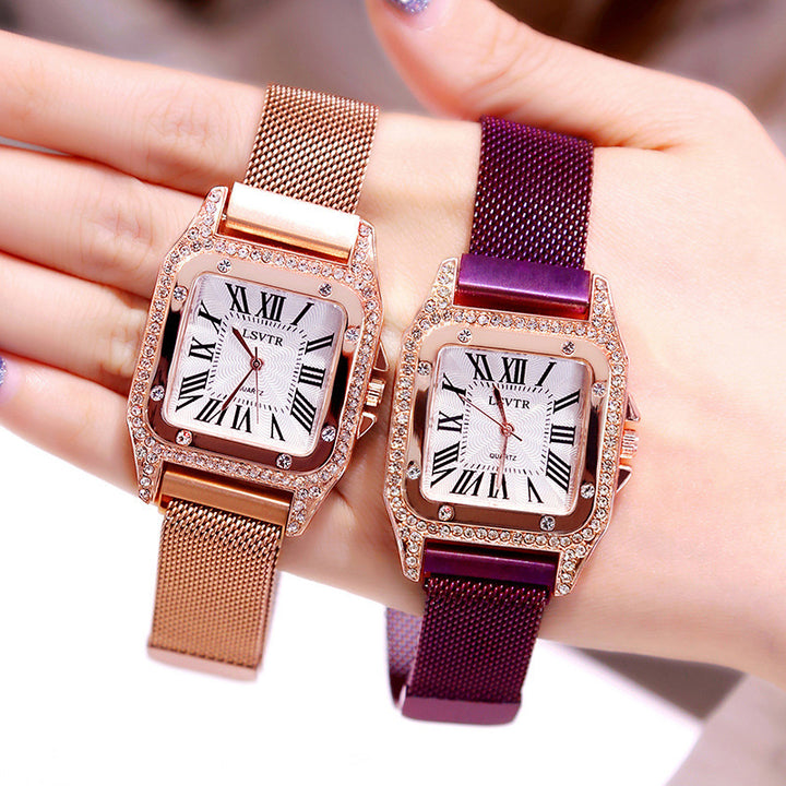 Square rhinestone watch female