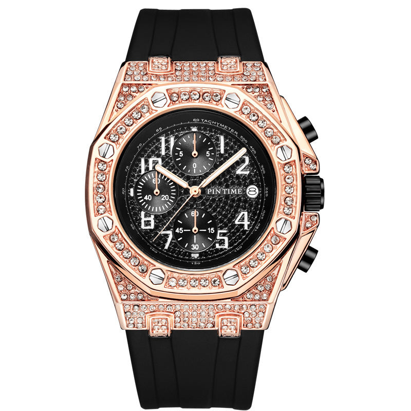 Vintage Personality Diamond-studded Large Dial Chronograph Function