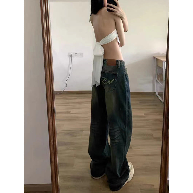 Plus Size Vintage Jeans Women's High Waist Baggy Straight Trousers