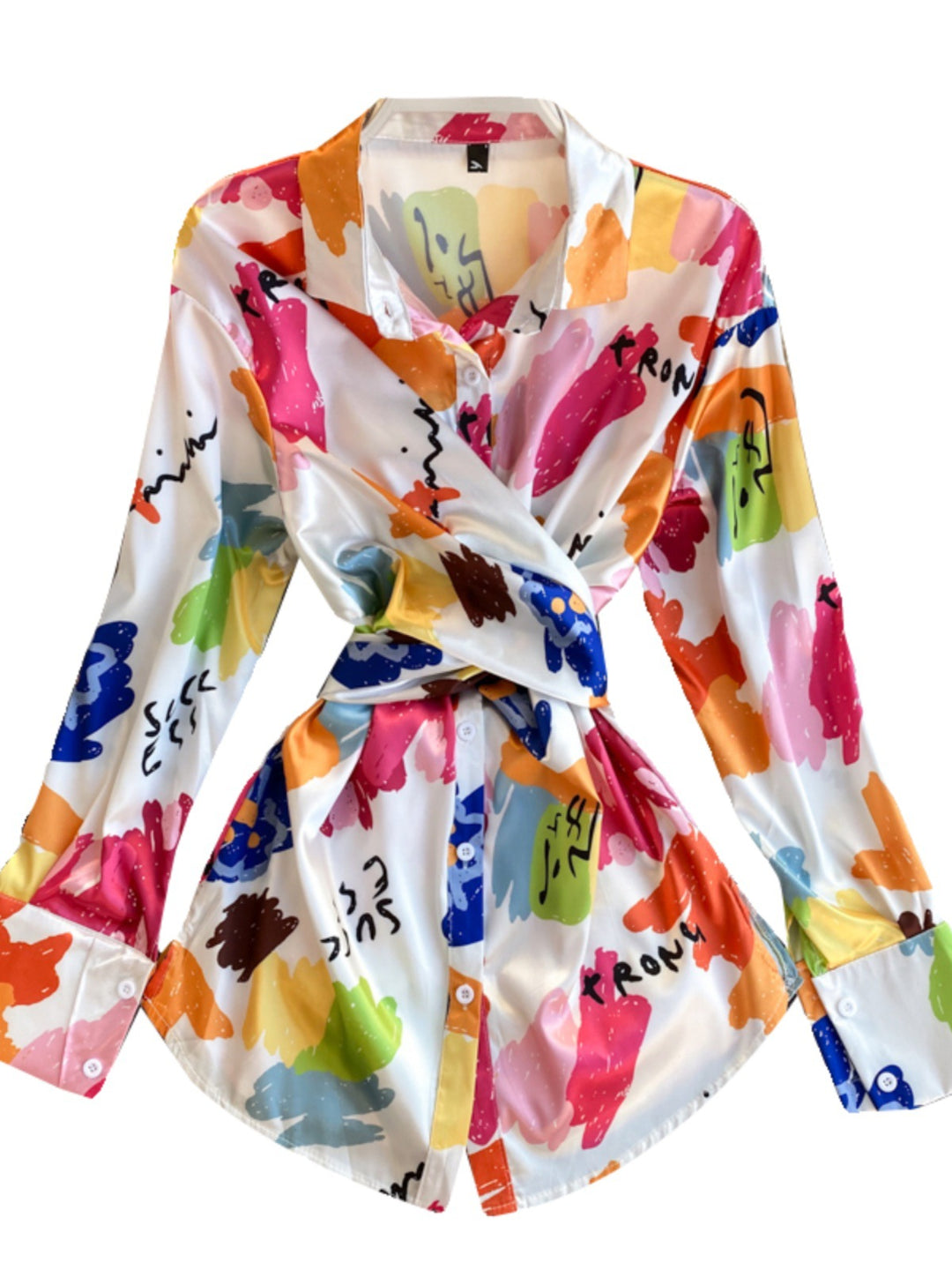 Irregular Tie-dyed Satin Shirt Trendy Top