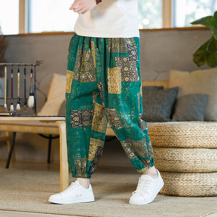 Men's Floral Loose Sports And Leisure Wide Leg Pants