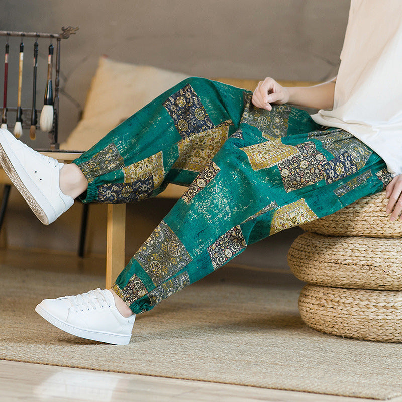 Men's Floral Loose Sports And Leisure Wide Leg Pants