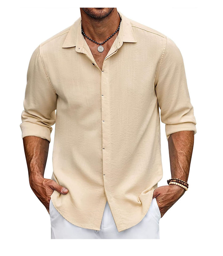 Men's Shirt Solid Color Collage Bar-tack Cardigan