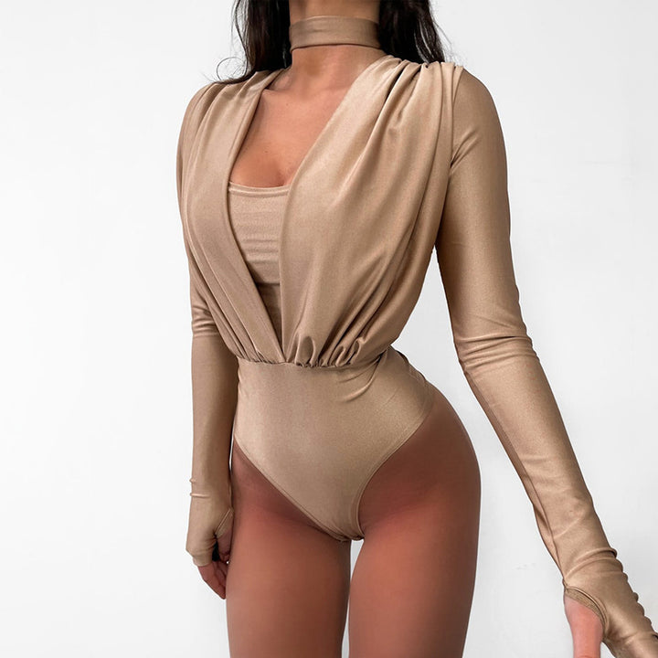 Sexy V-neck Slim Bottoming Stitching Long-sleeved Jumpsuit