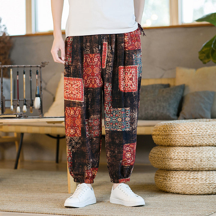 Men's Floral Loose Sports And Leisure Wide Leg Pants